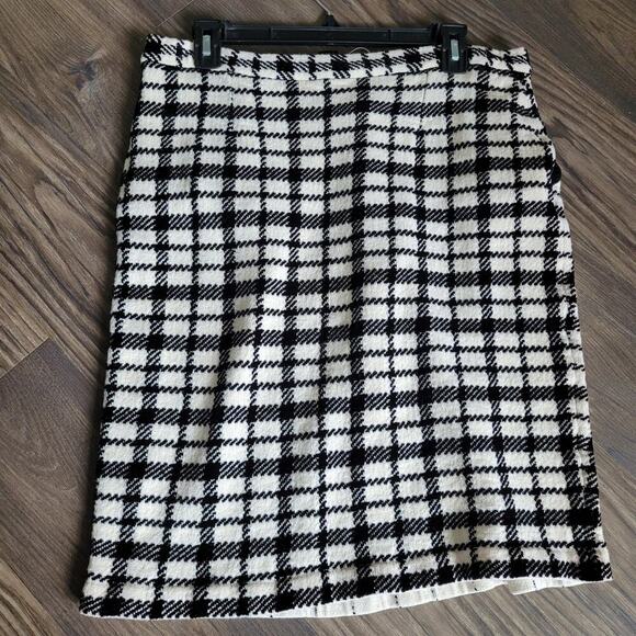 St. John Womens Knit Skirt Size 12 Black Cream Pleated Zip Pockets Maximalist - Picture 4 of 9